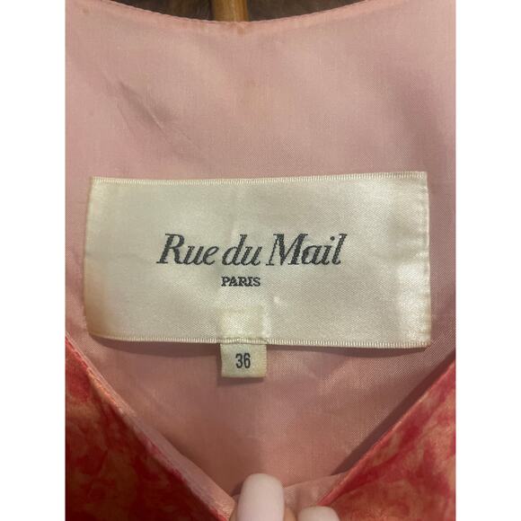 Vintage RUE Du MAIL Pink Satin Printed Drop Waist Dress FEMININE Silk Size 38 S - Picture 3 of 10